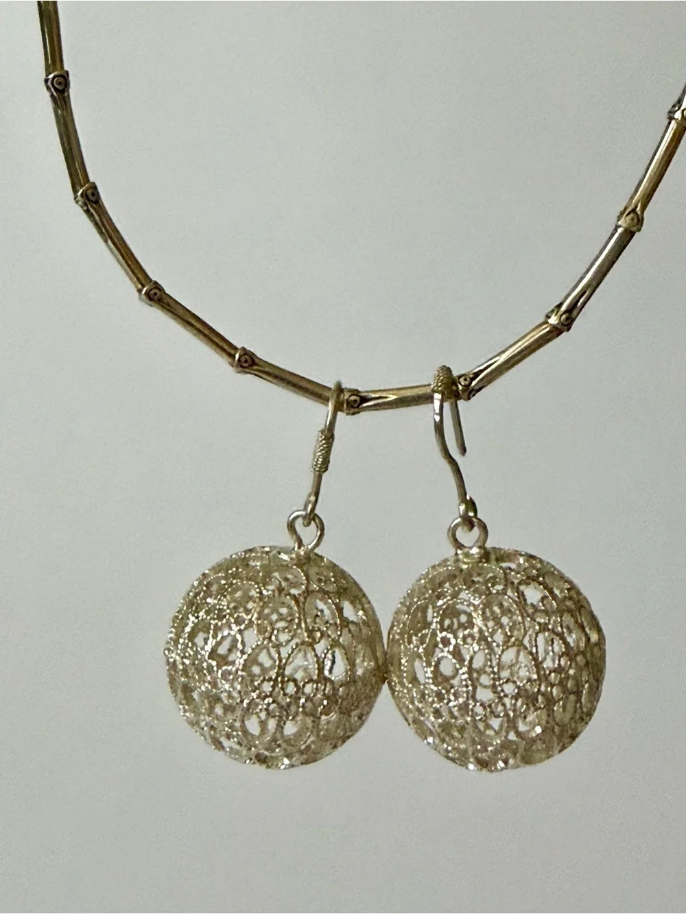 Sterling Silver Ball Filigree Lightweight Dangle Earrings Ring sz 7 Set